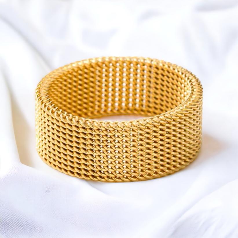 GISSE- ANILLO ANCHO TEJIDO ORO