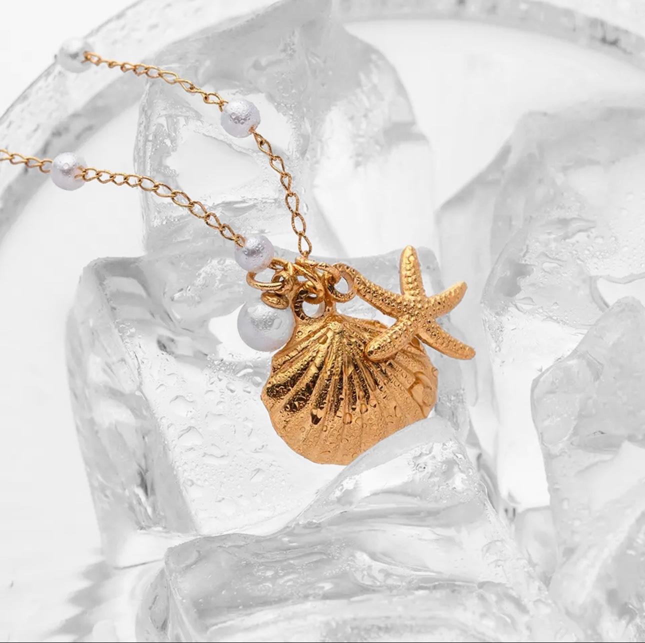 SAND - PEARL AND SEASHELL SUMMER SEASON NECKLACE