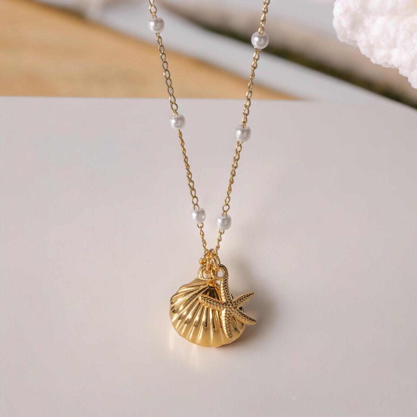 SAND - PEARL AND SEASHELL SUMMER SEASON NECKLACE