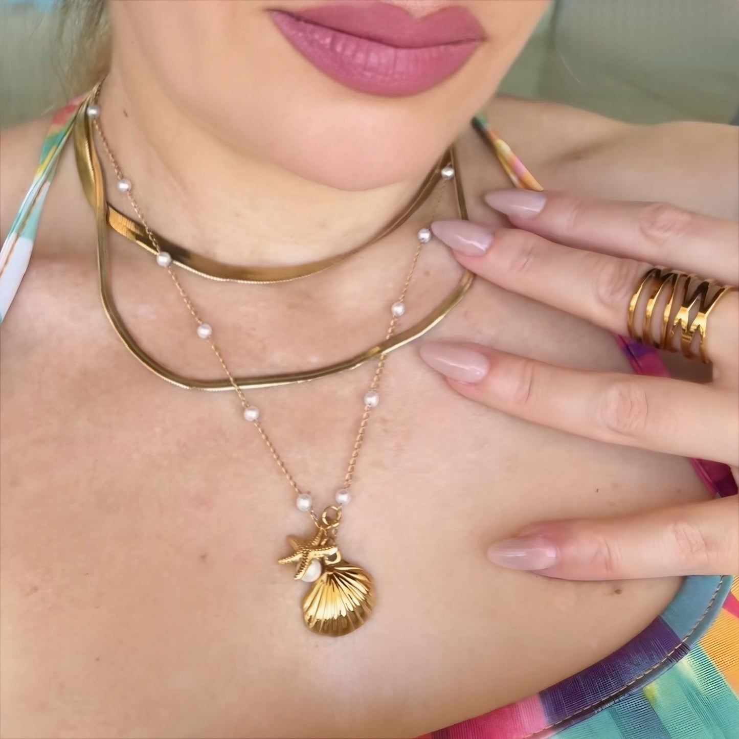 SAND - PEARL AND SEASHELL SUMMER SEASON NECKLACE