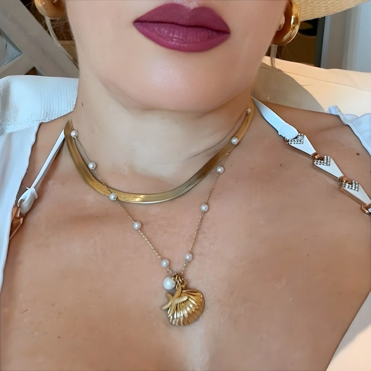 SAND - PEARL AND SEASHELL SUMMER SEASON NECKLACE